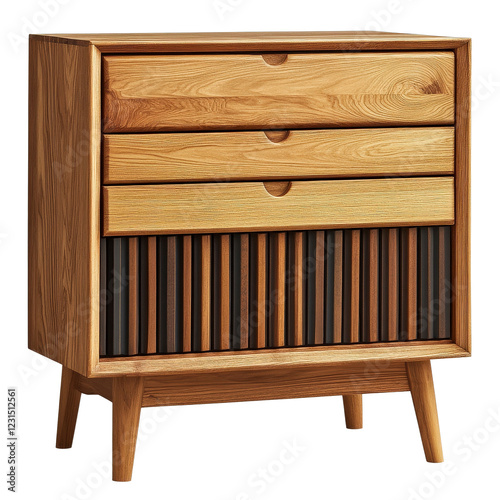 Stylish Wooden Dresser with Three Drawers and Unique Ribbed Design Elements