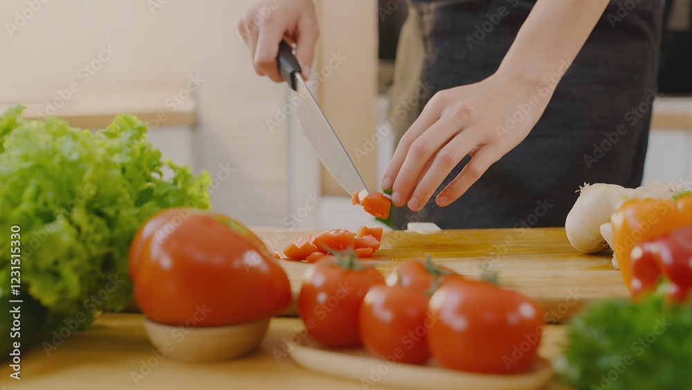 Chopping fresh vegetables for a healthy meal home kitchen cooking scene bright environment close-up view Chopping fresh vegetables for a healthy meal home kitchen cooking scene bright environment close-up view