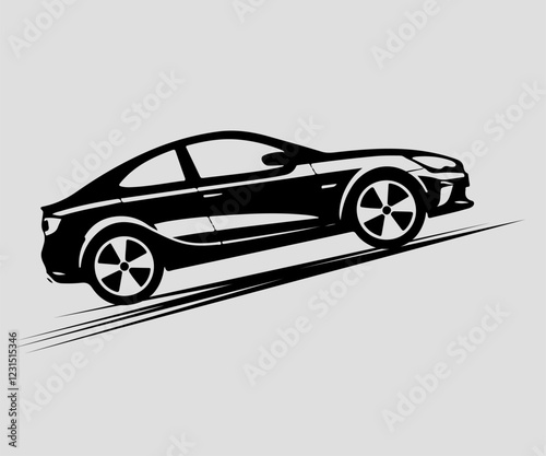 Sport car silhouette on gray background. Vector illustration.