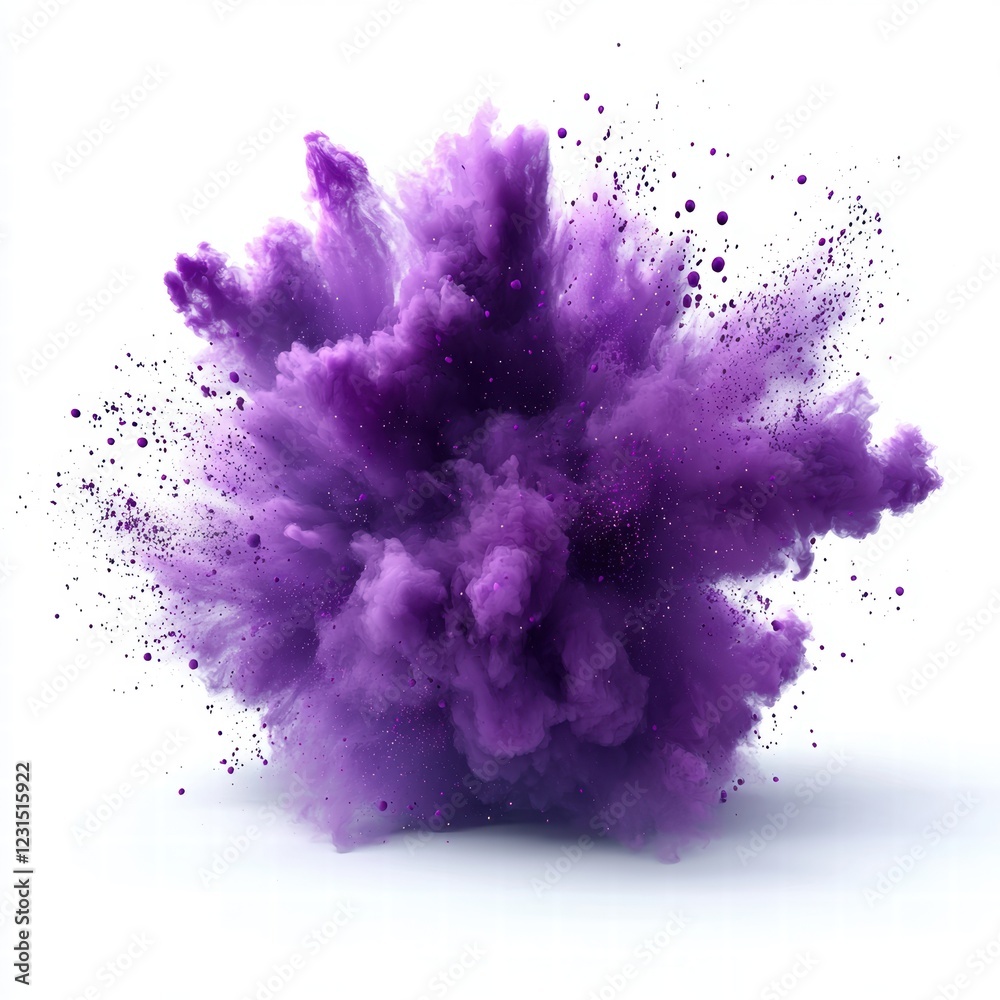 Naklejka premium Explosive Purple Smoke Cloud on White Background for Creative Design