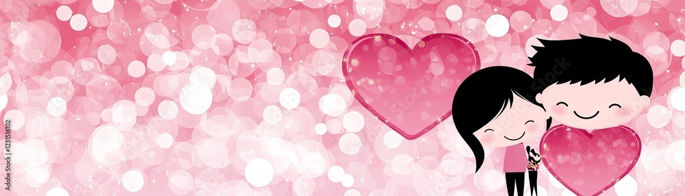Couple holding hearts, bokeh background, Valentine's Day card Couple holding hearts, bokeh background, Valentine's Day card