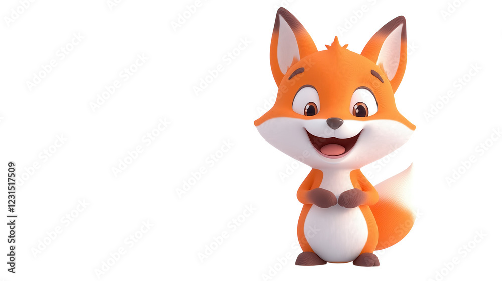 Obraz premium Cute cartoon fox character with a joyful expression in a minimalistic background