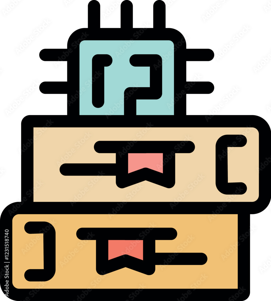 Digital library, microchip resting on stack of books symbolizing technological advancement in reading and education Digital library, microchip resting on stack of books symbolizing technological advancement in reading and education