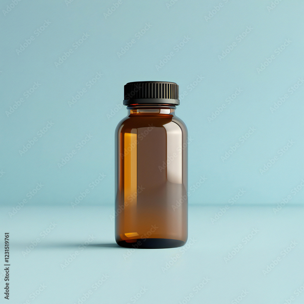 Prescription Bottle with Colorful Pills on a Blue Background Prescription Bottle with Colorful Pills on a Blue Background