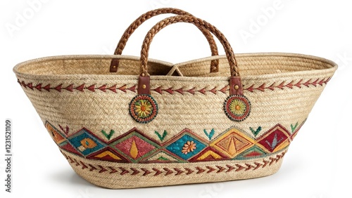 wicker bag with patterns on a white background