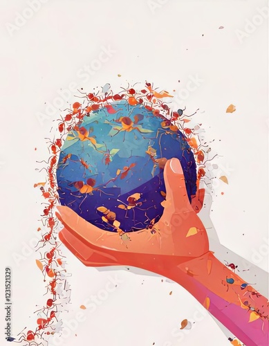 Wallpaper Mural Surreal Illustration of Ants Crawling Over a Globe in a Hand Torontodigital.ca