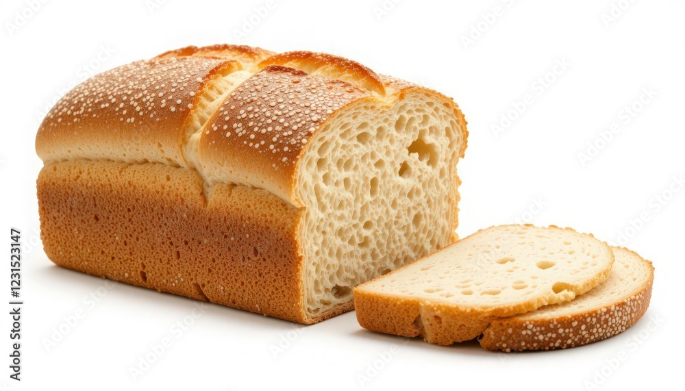 Freshly Sliced Loaf of Bread on White Background Freshly Sliced Loaf of Bread on White Background