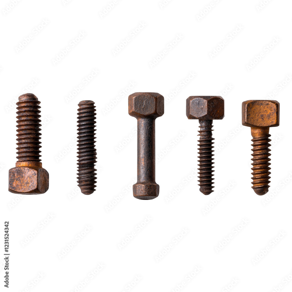 Assorted Rusty Bolts and Screws in Different Shapes and Sizes for Industrial Use Assorted Rusty Bolts and Screws in Different Shapes and Sizes for Industrial Use