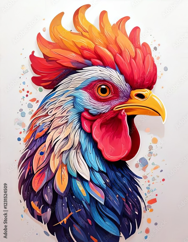 Vibrant Rooster with Layered Feather Detail Vibrant Rooster with Layered Feather Detail