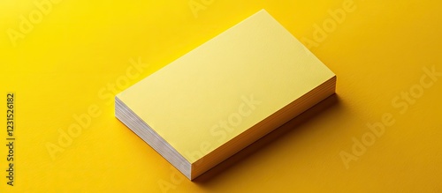 Vibrant yellow business card mockup angled on a bright yellow background showcasing blank design for creative networking opportunities. photo