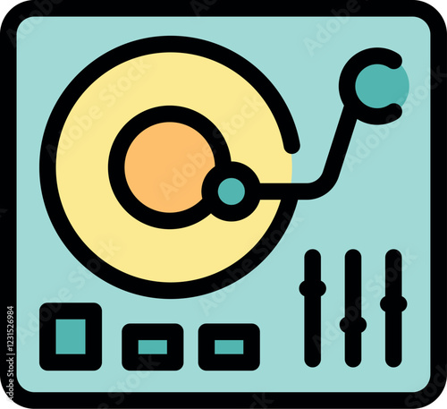 Modern vinyl record player playing music, featuring faders and buttons for sound adjustment