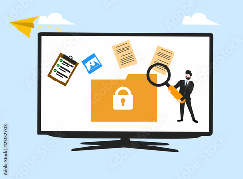 business man with searching file in computer 