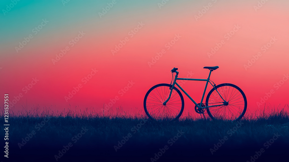 Obraz premium Sunset Ride: Bicycle Silhouetted Against Vibrant Sky