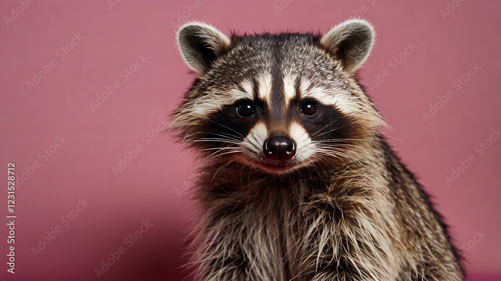 A shiny Raccoon set against a pink background. A shiny Raccoon set against a pink background.