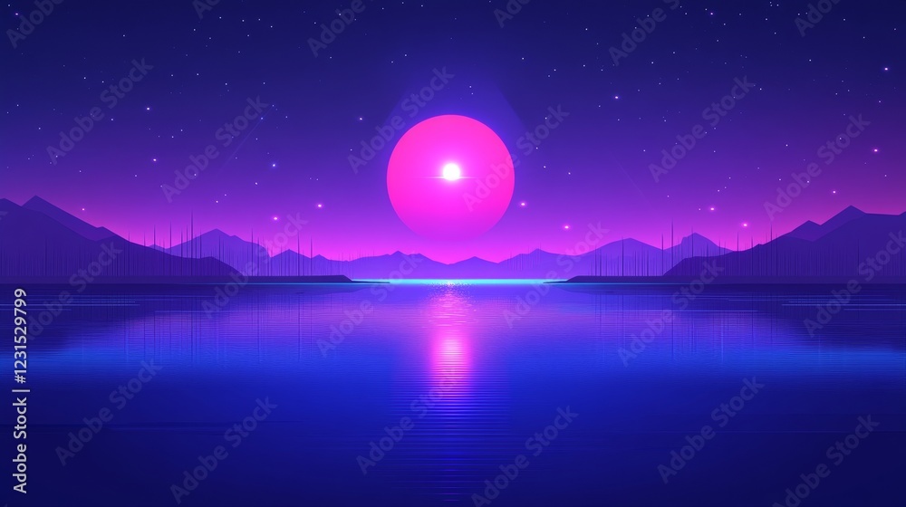 Obraz premium Pink Sunset Over Silhouetted Cityscape and Calm Water