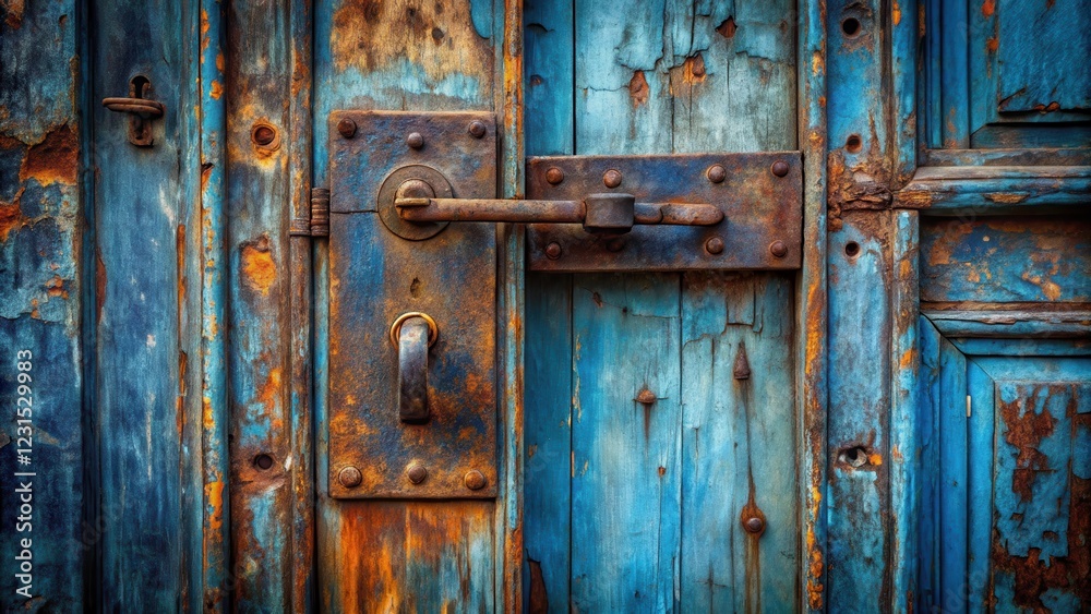 Rustic Weathered Wooden Door with Antique Metal Latch and Lock Rustic Weathered Wooden Door with Antique Metal Latch and Lock