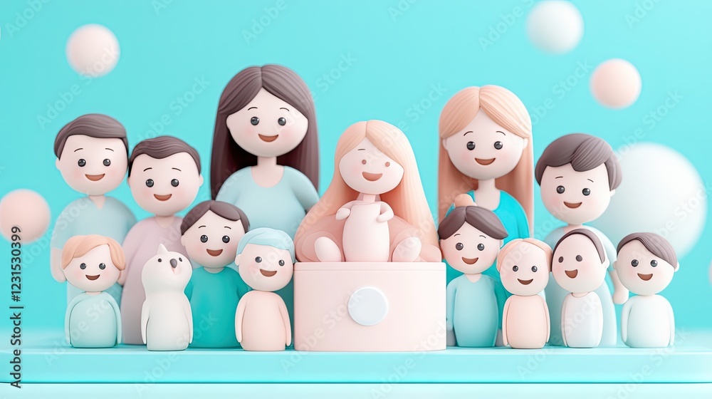 Happy family portrait, pastel background, baby celebration, family values, website banner Happy family portrait, pastel background, baby celebration, family values, website banner