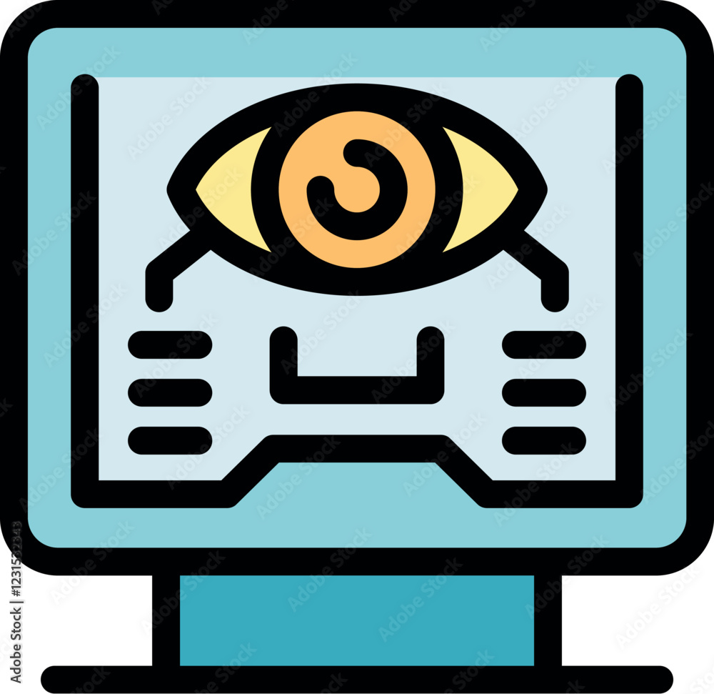 Eye tracking technology being used on a computer displaying an eye, symbolizing vision and biometric data analysis Eye tracking technology being used on a computer displaying an eye, symbolizing vision and biometric data analysis