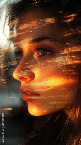 Woman with blurred face and blurred background in a soft focus setting