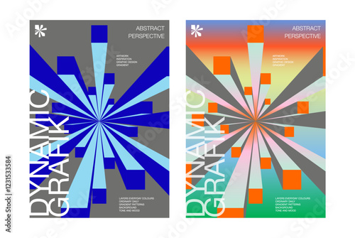 Dynamic square with perspective graphic design poster template 3D portal popup cube gradient background hallway flyer brochure virtual digital future tech space effect motion web mobile annual