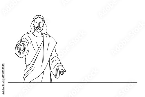 Jesus Christ Line Drawing. Jesus Christ Vector Outline Illustration. Religion Concept Simple Contour Art Black Sketch Isolated on White Background Design in Sketch Style