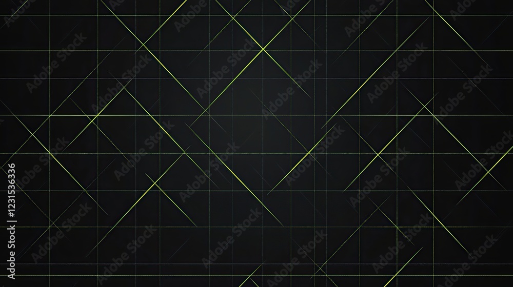 Fototapeta premium Abstract green lines intersect dark grid background, digital texture