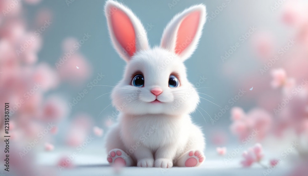 Fototapeta premium Adorable Cartoon Bunny in a Spring Bloom Setting