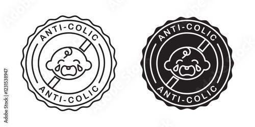 Anti colic baby cry icons collection in black filled and stroke line style