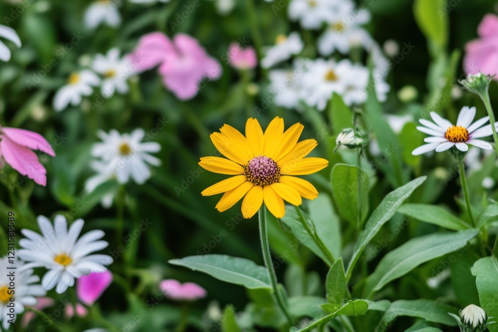 Yellow flower blooms in garden, nature background, spring Yellow flower blooms in garden, nature background, spring