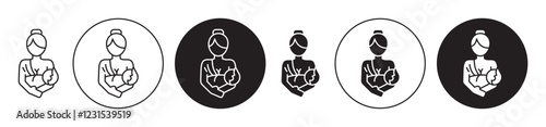 Breastfeeding icons collection in black filled and stroke line style