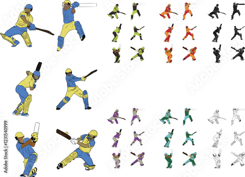 vector, cricket, batsman, championship, sport, poster, illustration, background, teamwork, player, action, competition, banner, sticker, black, practicing, cricket player, hitting, playing, cricket ba