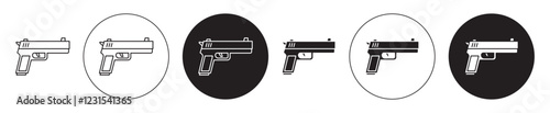 gun Icons collection in black filled and stroke line style