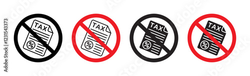 Tax free icons collection in black filled and stroke line style