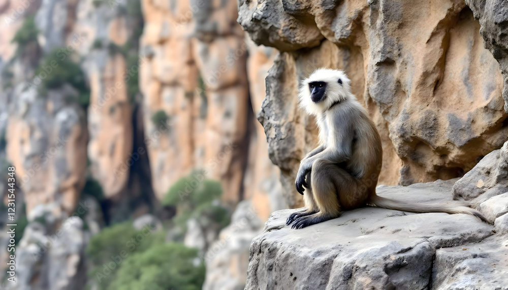 Obraz premium Majestic Langur Monkey Perched on a Cliffside