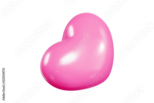 Pink heart shaped 3d vector balloon with glossy surface - floating decorative element showing bright reflections and gradient shades. Flying romantic object for Valentine or Mother Day designs.