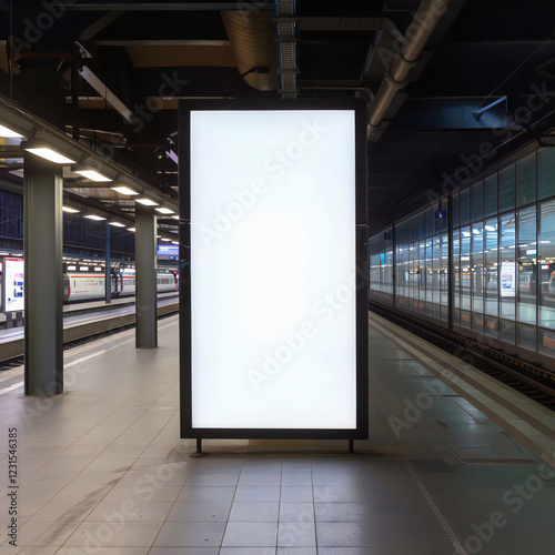 Blank billboard on a subway platform