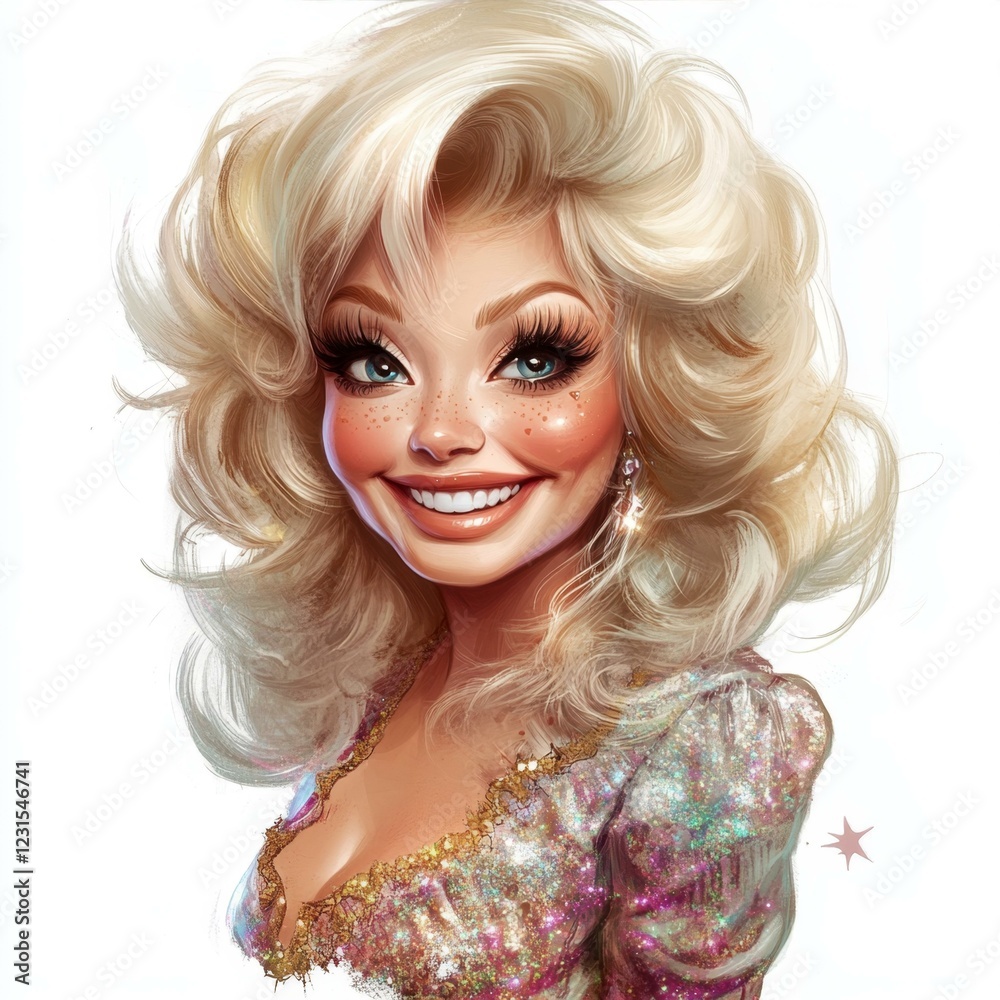 Cartoon Blonde Woman With Big Hair Smiling And Wearing Dress Cartoon Blonde Woman With Big Hair Smiling And Wearing Dress