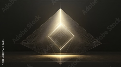 Golden pyramid with a diamond shaped hole in the middle. The pyramid is surrounded by a dark background photo