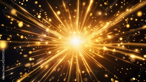 A bright, golden explosion of light and radiating lines against a dark background, resembling a starburst or a powerful burst of energy.

