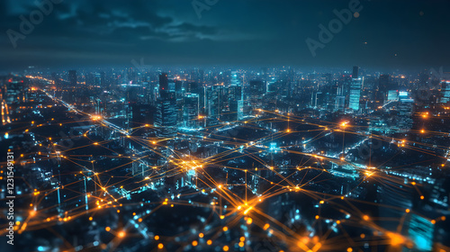 Wallpaper Mural skyline with glowing connections symbolizing smart technology and futuristic innovations  Torontodigital.ca