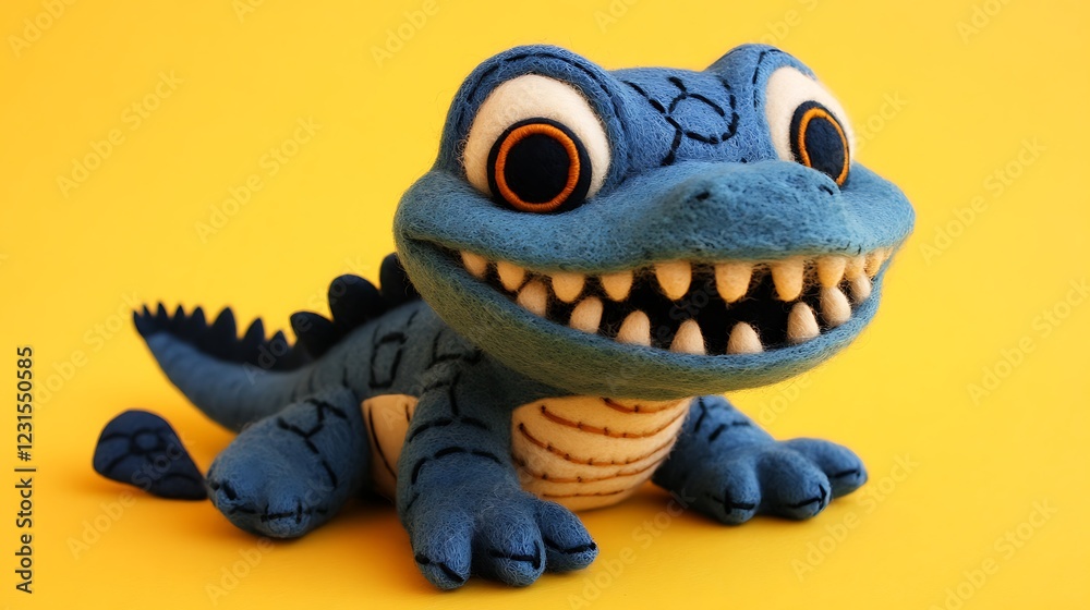 Fototapeta premium A Handmade Blue Felt Lizard Toy With Big Teeth