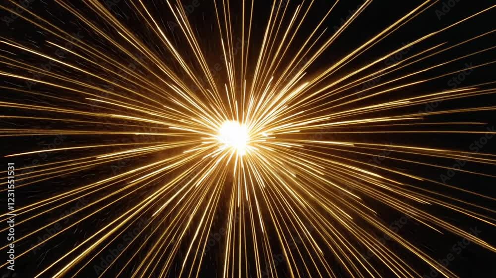Golden Firework Sparks Bursting in Slow Motion Black Background Golden Firework Sparks Bursting in Slow Motion Black Background