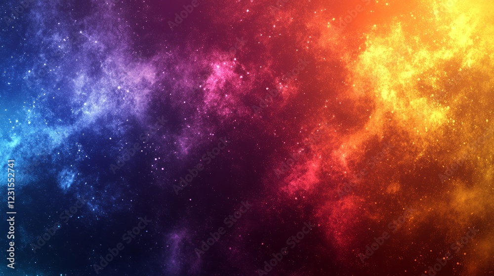 Naklejka premium A colorful space background with stars and a bright orange and yellow section. The stars are scattered throughout the background