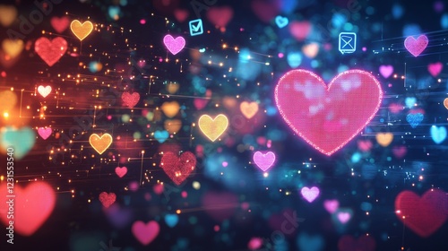 Animated social media graphic with neon heart pulsations, promo codes glowing alternately, and bold call to action text Glow in Love with GLOW photo