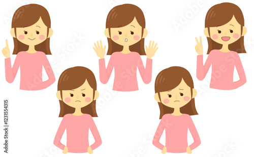 色んな表情のシンプルで可愛い女性のイラストセット