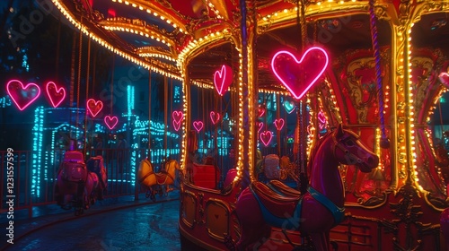 Carousel series featuring glowing neon accessories, each slide framed by vibrant neon hearts with subtle animation