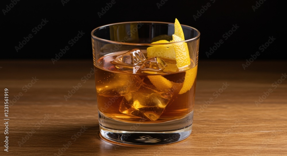 Refreshing cocktail served in a glass with ice and lemon garnish Refreshing cocktail served in a glass with ice and lemon garnish