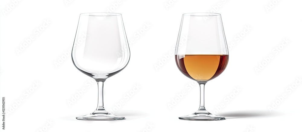 Elegant empty glass showcasing versatile design for wine or whiskey positioned left with subtle reflections on clear background for beverage appeal Elegant empty glass showcasing versatile design for wine or whiskey positioned left with subtle reflections on clear background for beverage appeal