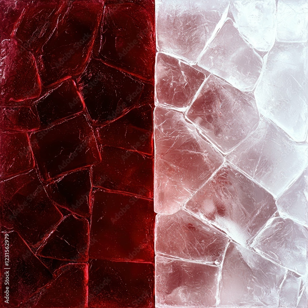 Fototapeta premium Red and white cracked ice texture background.