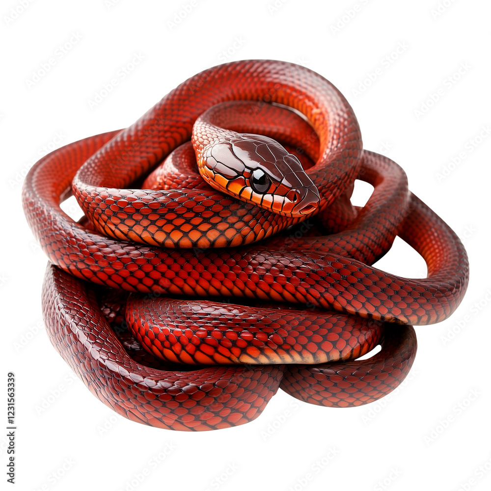 Fototapeta premium A coiled red snake with intricate textures and vibrant scales, isolated on white transparent background, reptiles or wildlife, symbolizing Chinese Lunar New year